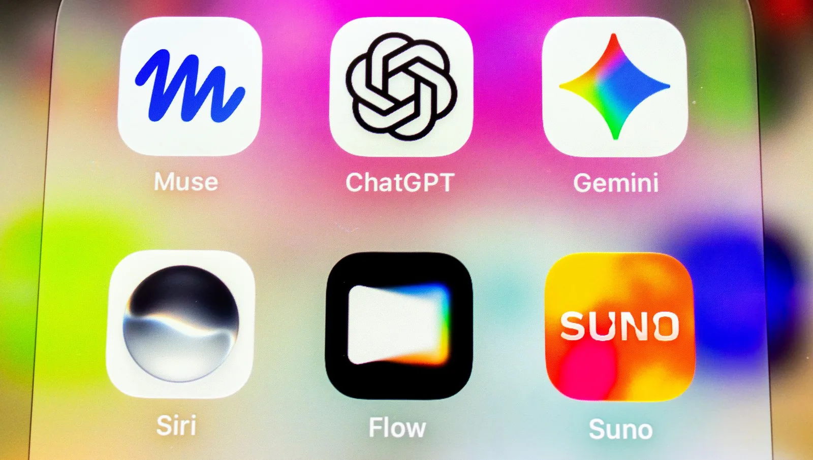 Mobile screen displaying various AI and technology app icons in a colorful layout.